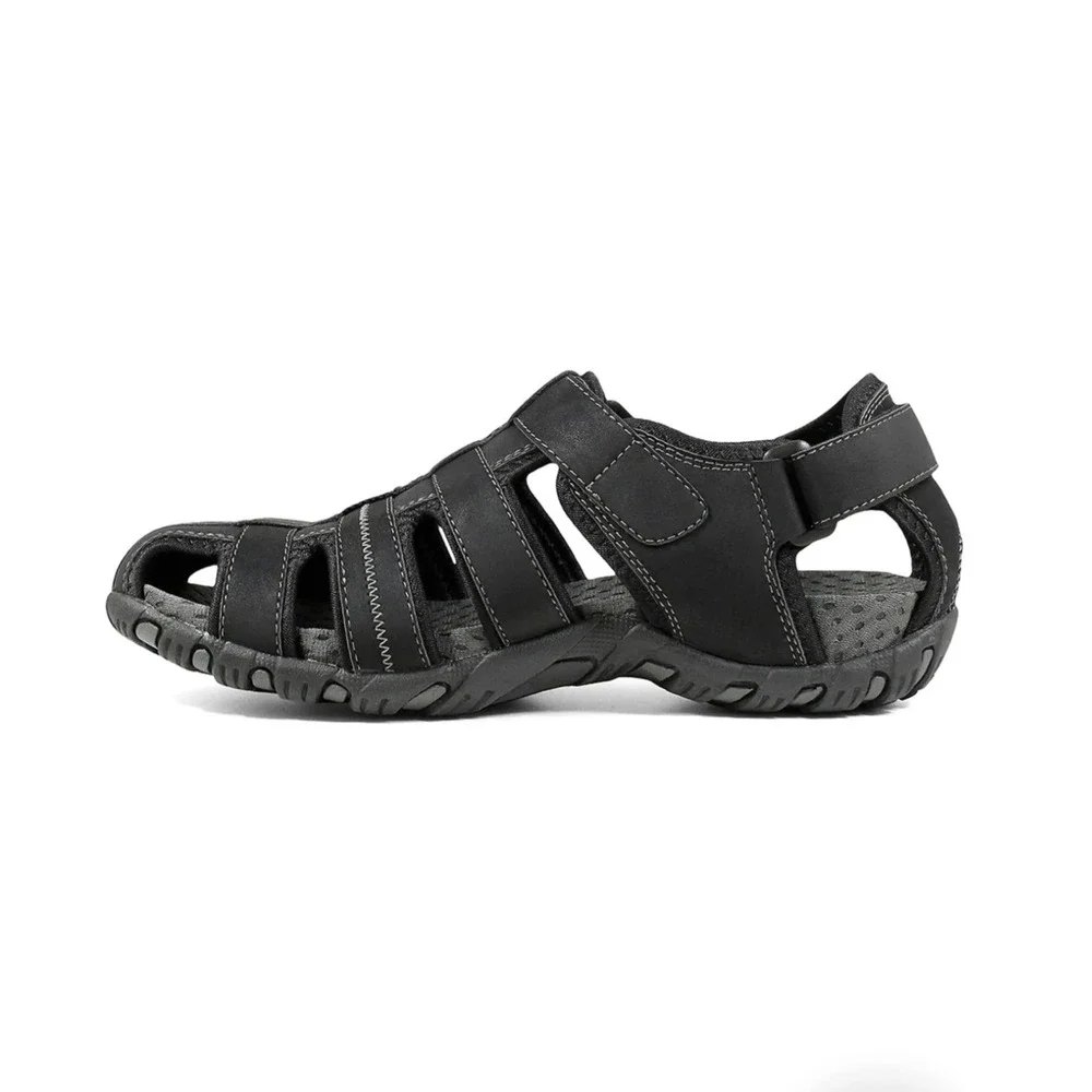 Nunn Bush Mens Black Fisherman Sandals‎ Hook and Loop Comfort Size 9